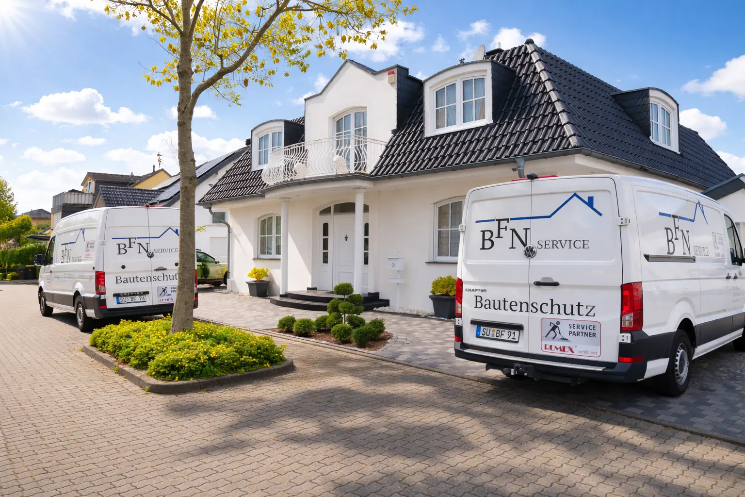BFN-Service Firmenfahrzeuge vor einem Wohnhaus