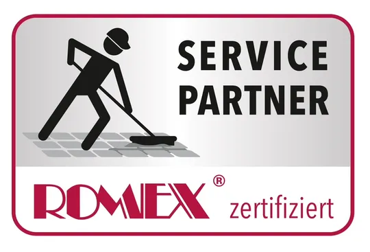 ROMEX Service-Partner Siegel — zertifizierter Servicepartner für Epoxidharz-Pflasterfugen