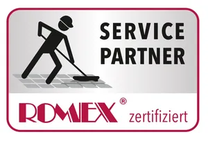 ROMEX Service-Partner Siegel — zertifizierter Servicepartner für Epoxidharz-Pflasterfugen